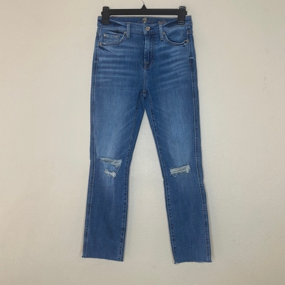 7 For all Mankind Edie High Waisted Raw Hem Distressed Skinny Stretch Jeans 26 - Picture 1 of 7